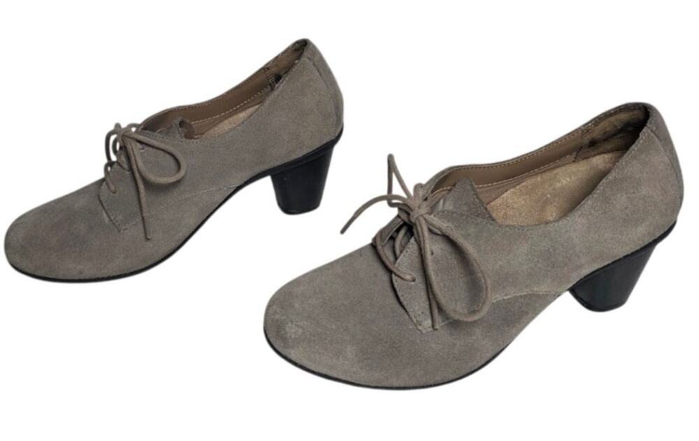 Women's 7 Vionic Oxford Heel Booties Maura Grey Suede GorpCore Cottage Shoes